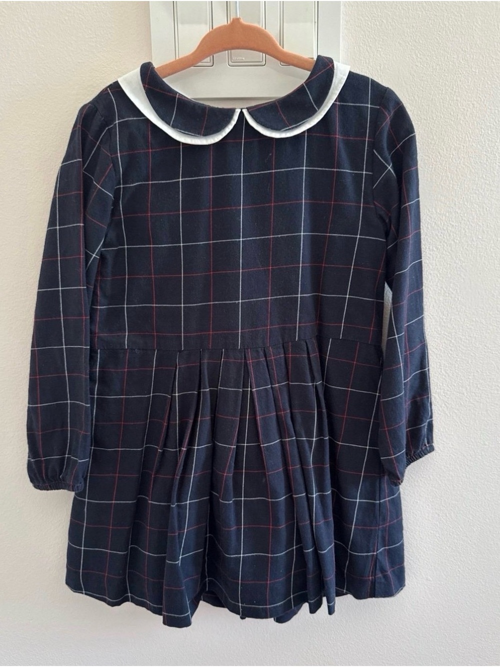 Jacadi Paris Plaid Peter Pan Collar Dress 4T Like New navy plaid